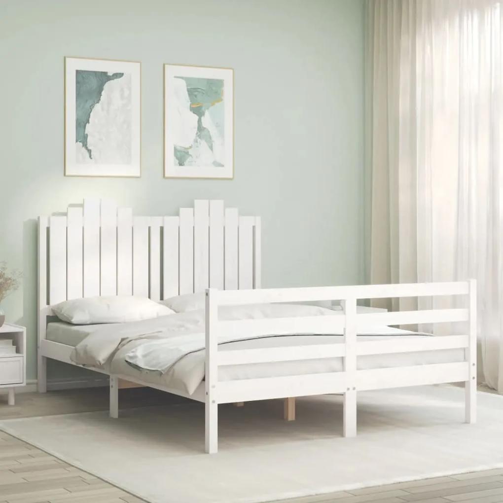 3194157 vidaXL Cadru de pat cu tăblie, dublu, alb, lemn masiv