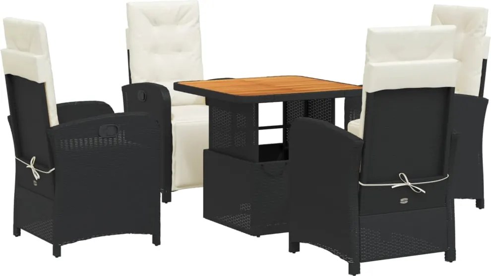vidaXL Set mobilier de grădină cu perne, 5 piese, negru, poliratan