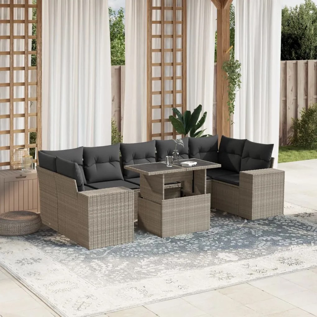 3269042 vidaXL Set mobilier de grădină cu perne, 8 piese gri deschis poliratan