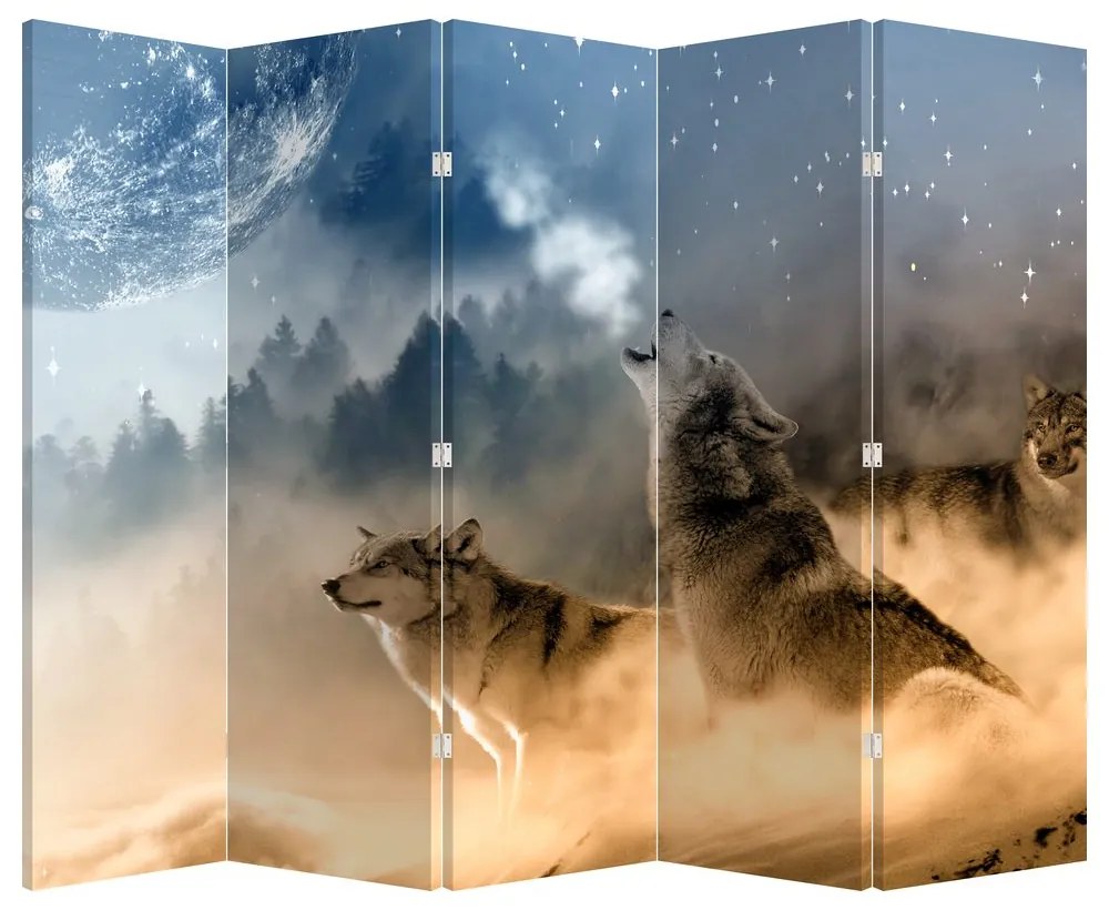 Paravan - Lupii urlând la lună (210x170 cm)