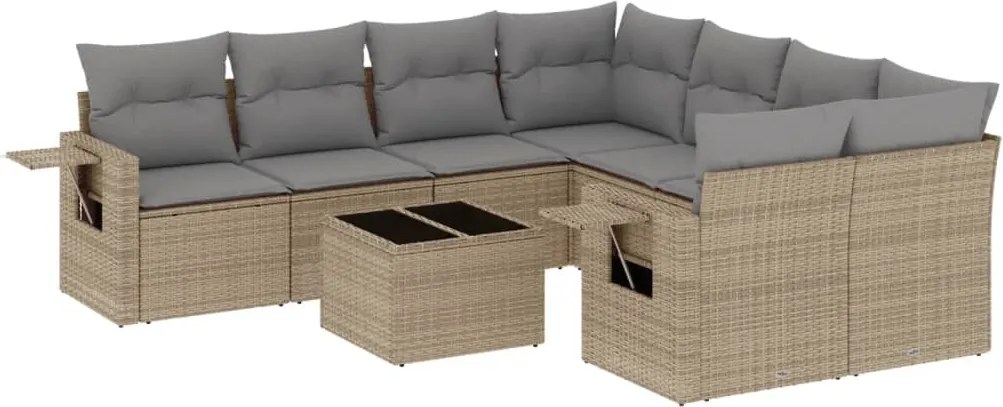vidaXL Set canapele de grădină, 9 piese, cu perne, bej, poliratan