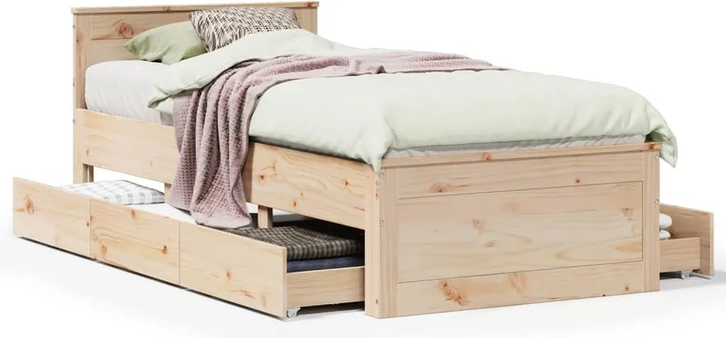 vidaXL Cadru de pat fără saltea/cu tăblie, 90x200 cm, lemn masiv pin