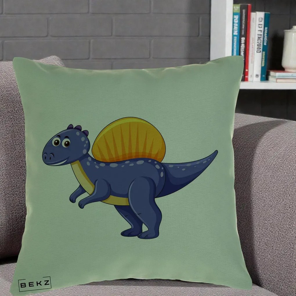 Perna Decorativa Spinozaur Kawaii, 40x40 cm, Verde, Husa Detasabila, Perna Inclusa, BEKZ®