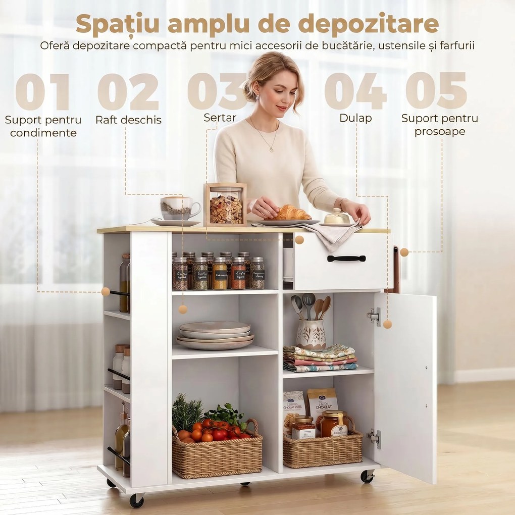 HOMCOM Cărucior mobil multifuncțional pentru depozitare | Aosom Romania