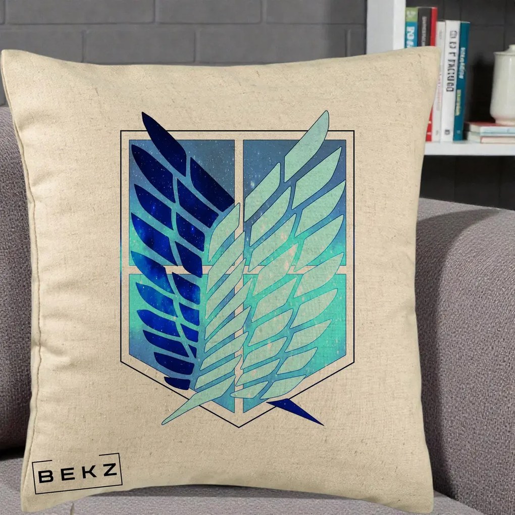 Perna Personalizata Attack on Titan Wings of Freedom, 40x40 cm, Bej, Husa Detasabila, Perna Inclusa, BEKZ®