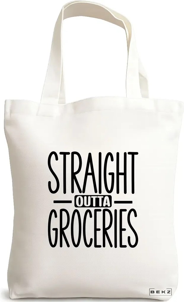Sacosa de Panza pentru Cumparaturi, Geanta Tote, model Straight Outta Groceries, 38x34.5 cm, Alba, BEKZ®
