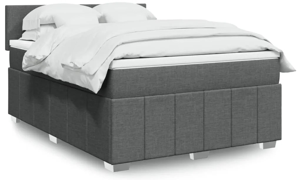 vidaXL Pat continental cu saltea, gri închis, 160x200 cm, țesătură