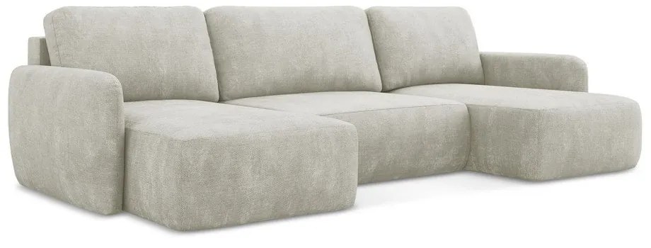 Colțar crem extensibil/cu spațiu de depozitare cu tapițerie din chenille (în formă de "U") Lilo – Makamii