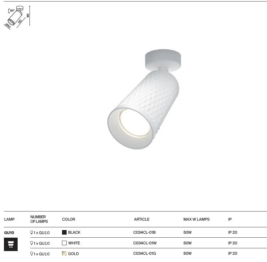 Aplica de perete / tavan design tehnic Focus alb