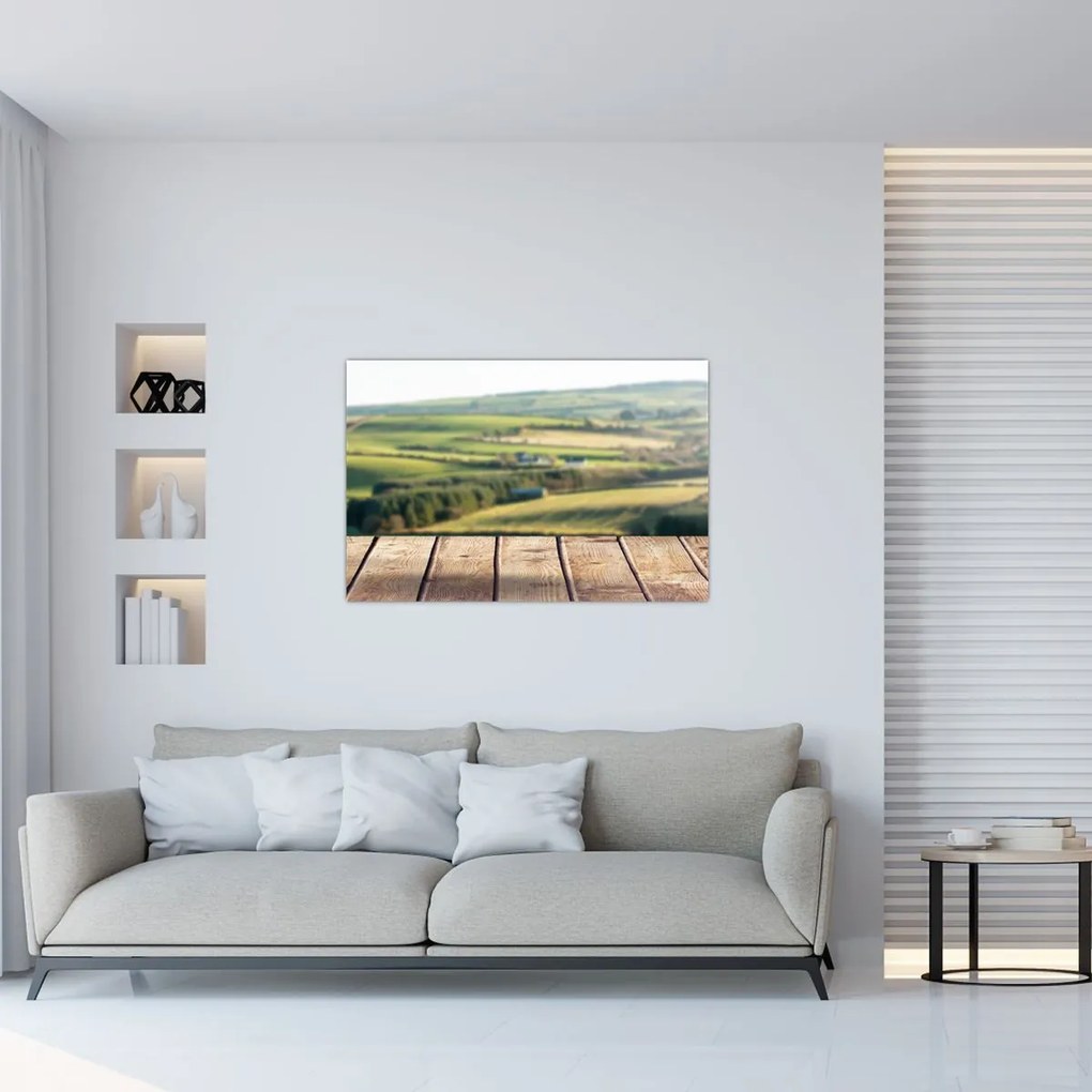 Tablou - Raft din lemn cu peisaj (90x60 cm)