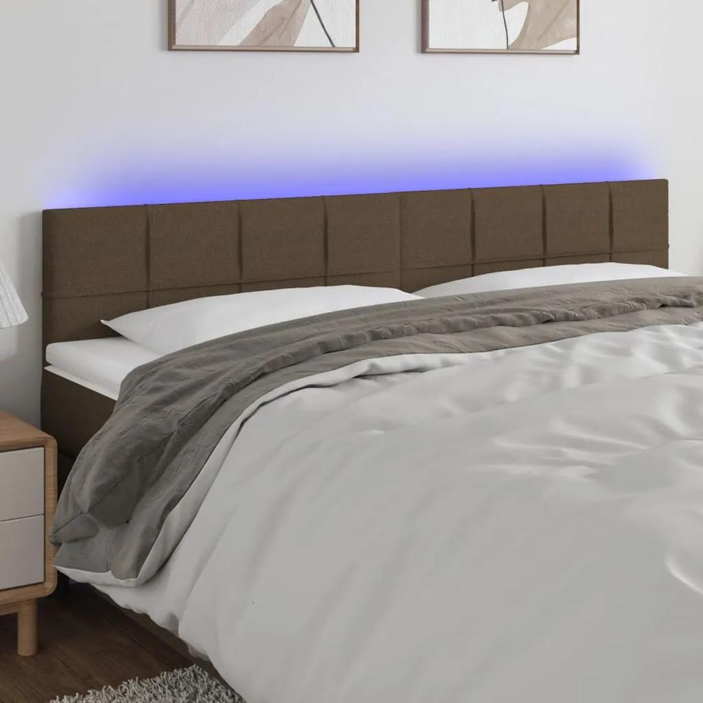 3121621 vidaXL Tăblie de pat cu LED, maro închis, 160x5x78/88 cm, textil