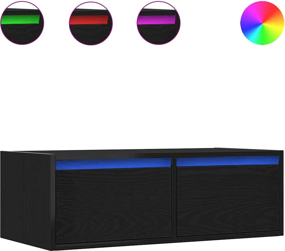vidaXL Dulap TV cu lumini LED Stejar negru 75x35,5x25 cm