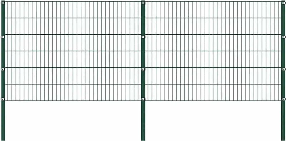 vidaXL Panou de gard cu stâlpi din fier, verde, 349x120 cm