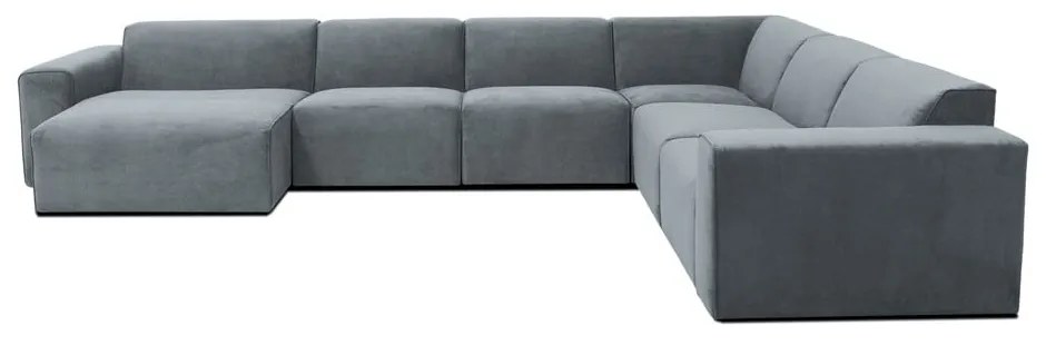 Colțar gri cu tapițerie din catifea reiată (cu colț pe partea dreaptă) Sting – Scandic