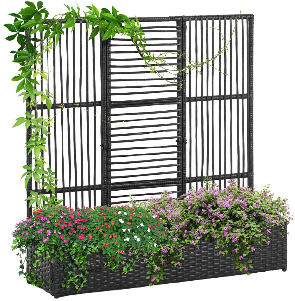 Outsunny Blumenkasten cu grilaj, rezistent la intemperii, Ratan Polyrattan, 103 x 103 x 29 cm, Negru | Aosom Romania