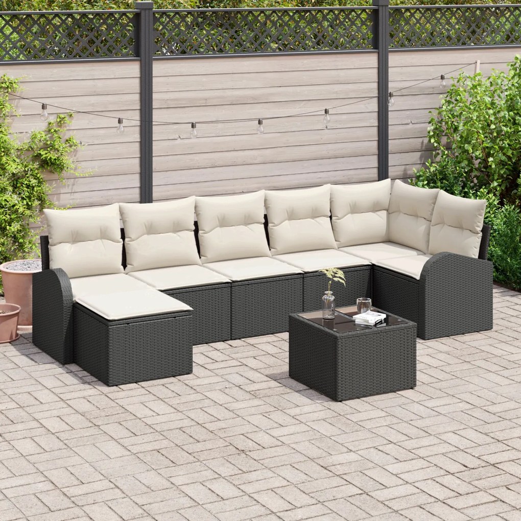 vidaXL Set de canapele pentru grădină cu pernă 8 pcs Negru Rattan poli