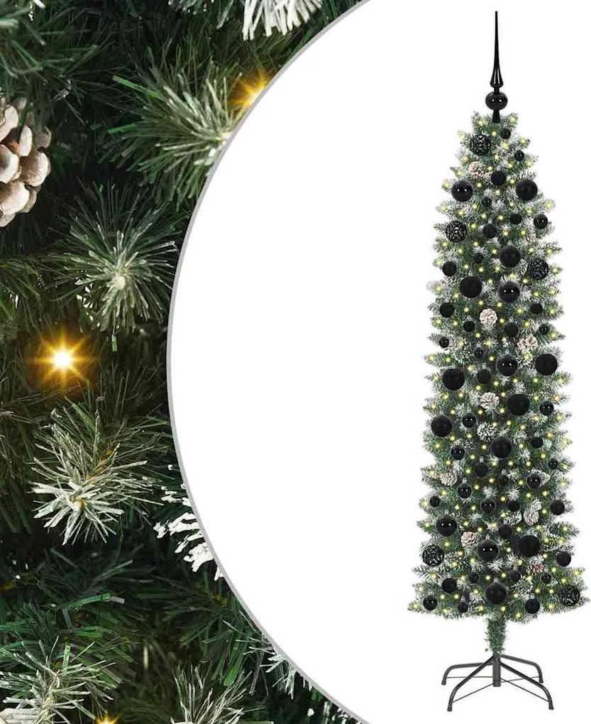 vidaXL Copac Artificial Slăb de Crăciun cu 300 LED Verde și alb 180 cm