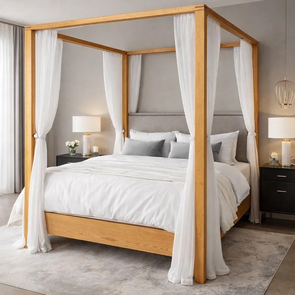 Pat baldachin Majestic - 180x200 cm - din lemn masiv de brad - culoare personalizabila