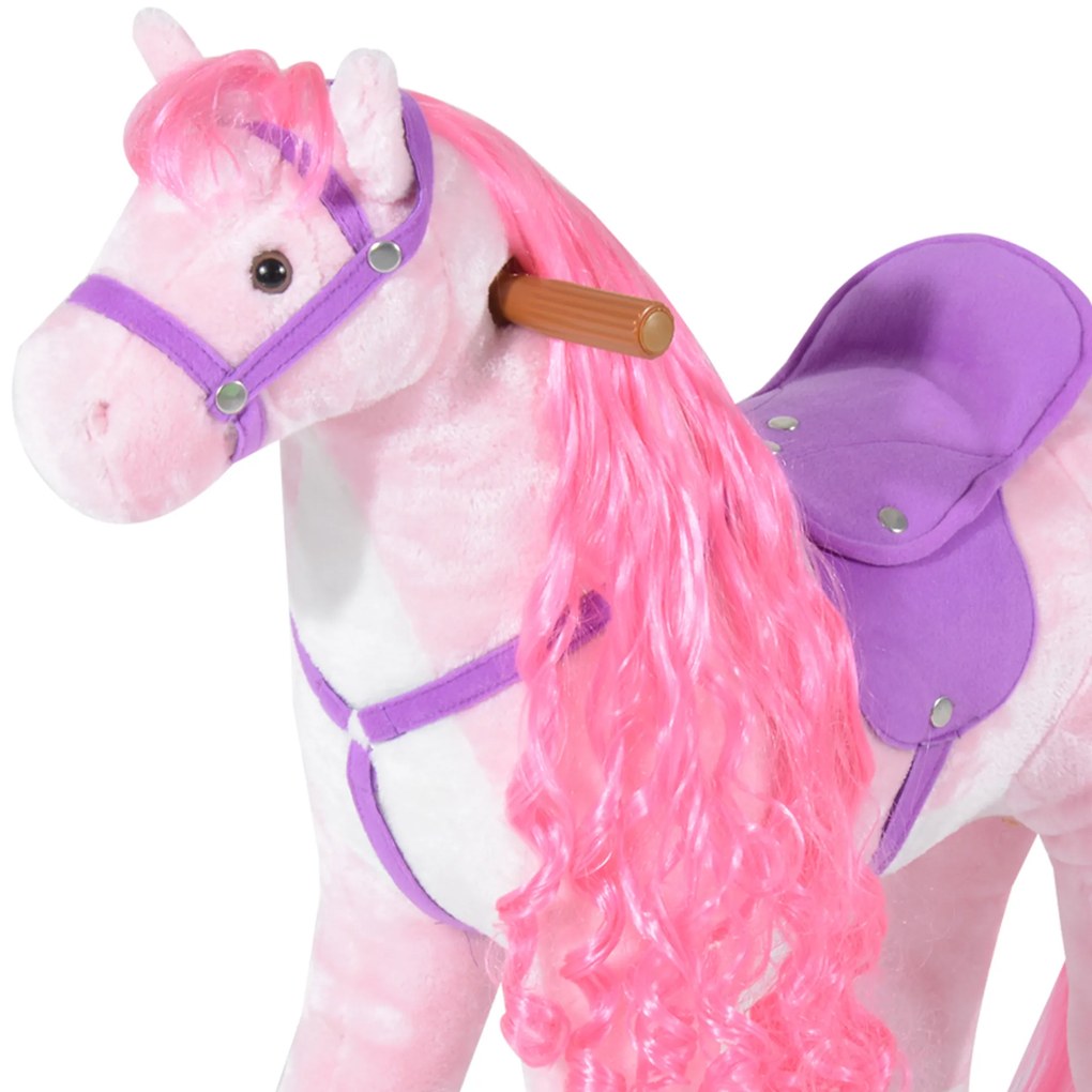 HOMCOM Cal Balansoar pentru Copii 3+ Ani cu Roți și Sunete, Leagăn pentru Copii cu Suport pentru Picioare, 65x28x75 cm, Roz | Aosom Romania