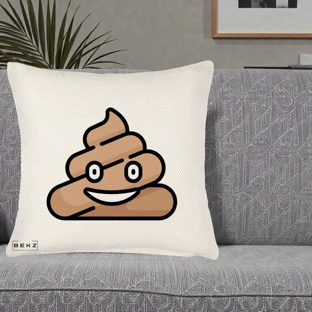 Perna Decorativa Emoji Poop Funny, 40x40 cm, Crem Reliefat, Husa Detasabila, Perna Inclusa, BEKZ®