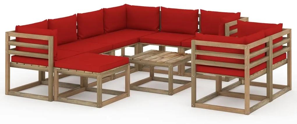3067566 vidaXL Set mobilier de grădină, 10 piese, cu perne, roșu
