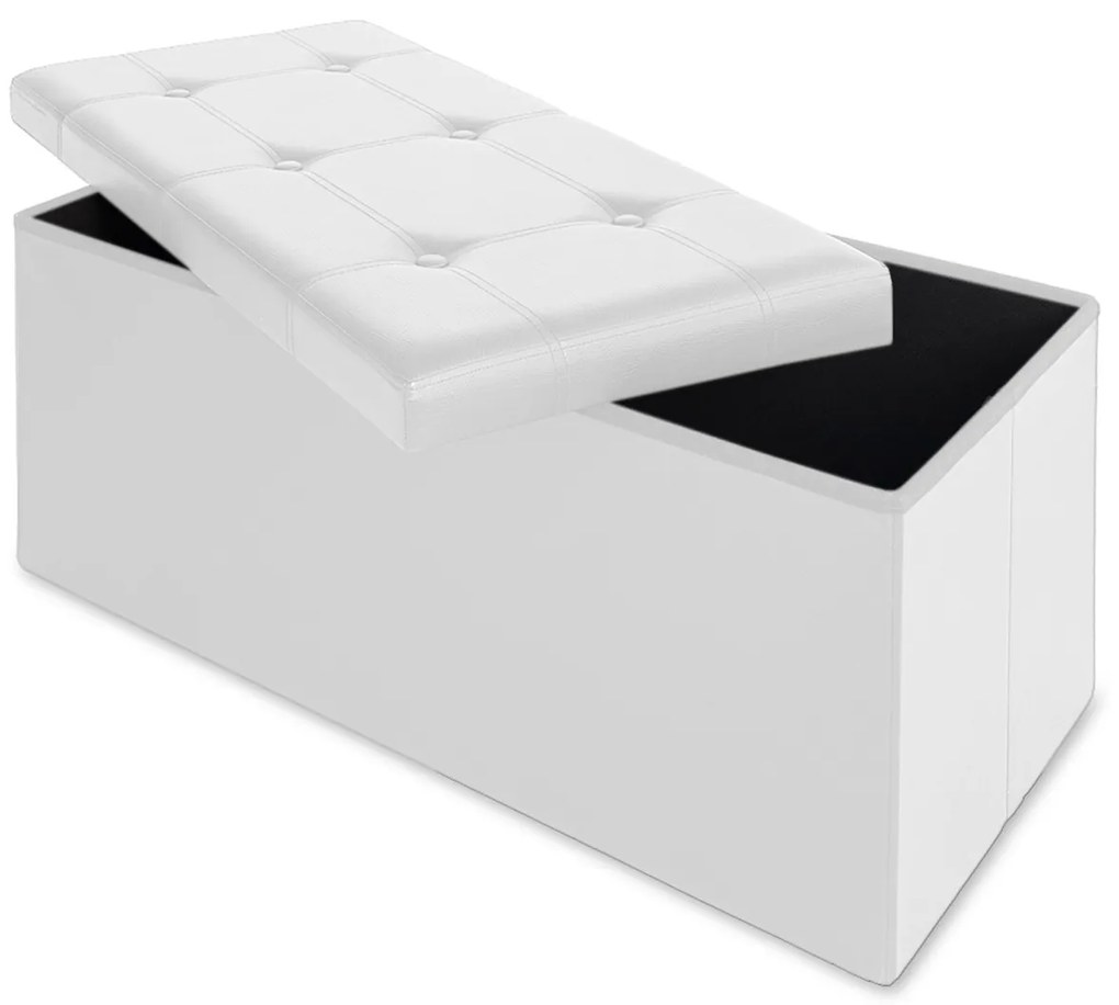 Banca 2 locuri cu spatiu depozitare 100 L Pliabil Piele ecologicaAlb 80 x 40 x 40 cm