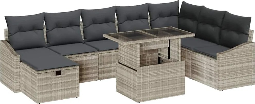 vidaXL Set de canapele pentru grădină 9 pcs Gri deschis poliratan