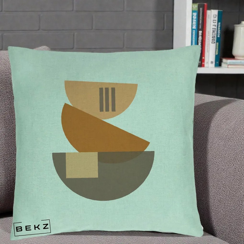 Perna Decorativa Geometric Bauhaus Boluri Portocaliu, 40x40 cm, Verde Menta, Husa Detasabila, Perna Inclusa, BEKZ®