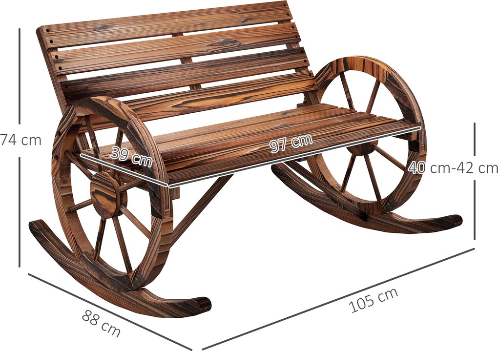 Outsunny Bancă balansoar pentru grădină, balansoar pentru 2 persoane, cu cotiere în formă de roată, pentru balcon, grădină, terasă, carbonizat. | Aosom Romania