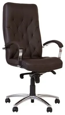 Scaun de birou HAVANA STEEL CHROME, mecanism Multiblock, Brun inchis, piele ecologica