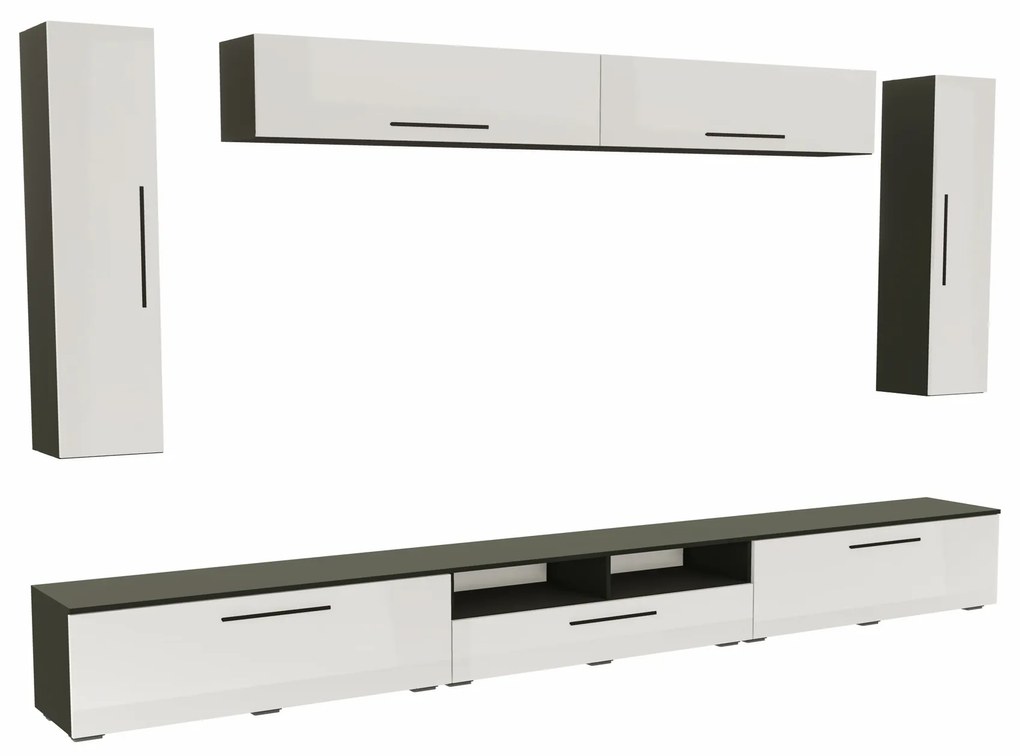 Living haaus Haga V6, Alb Lucios/Negru, MDF, L 360 cm