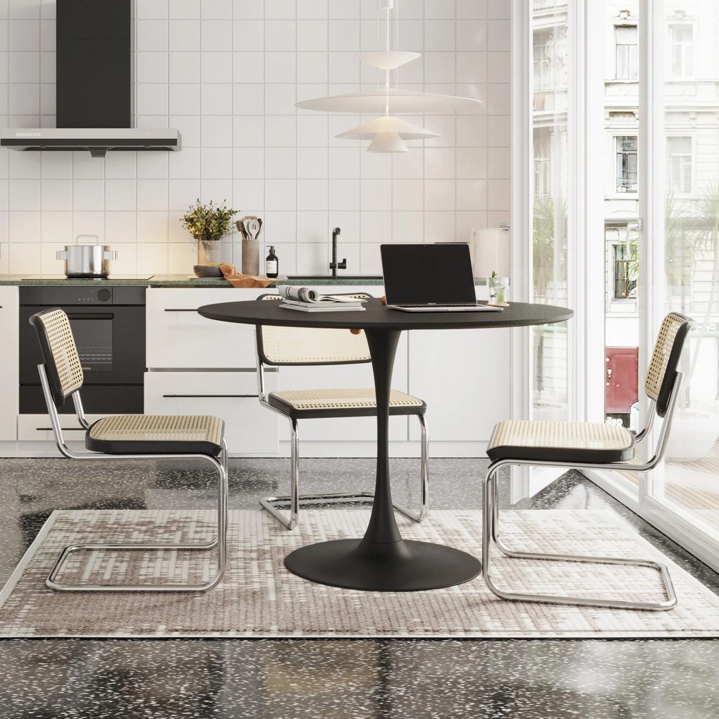 Masă de sufragerie rotundă modernă, Negru | Aosom Romania