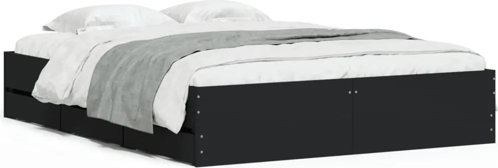 vidaXL Cadru de pat cu sertare, negru, 140x200 cm, lemn prelucrat