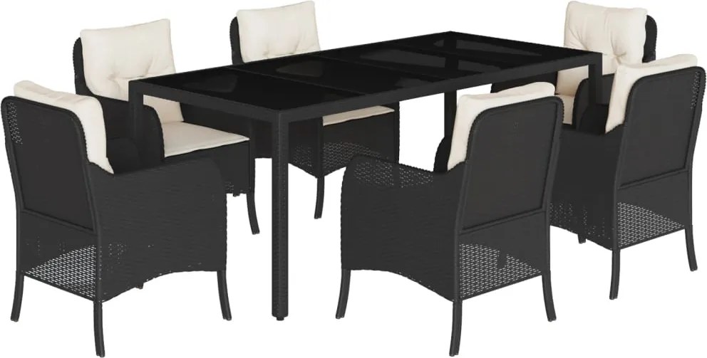 vidaXL Set mobilier de grădină cu perne, 7 piese, negru, poliratan