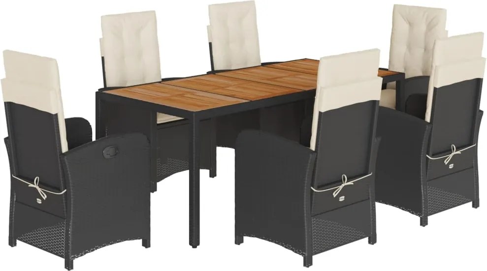 vidaXL Set mobilier de grădină cu perne, 7 piese, negru, poliratan