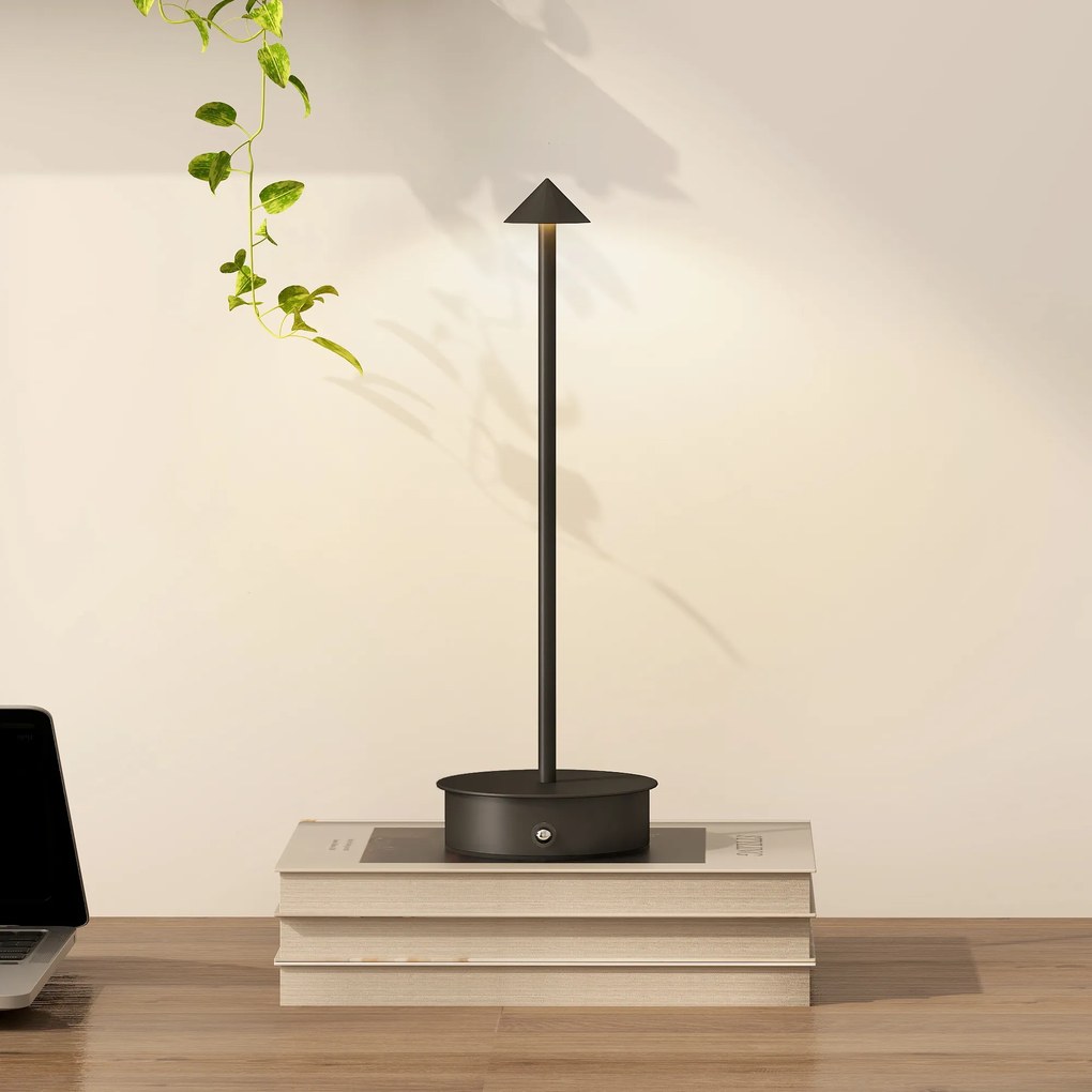 HOMCOM Lampă de Masă Reîncărcabilă cu USB, Lampă Fără Fir cu Temperatura Culorii Reglabilă 3000K/4500K/6500K, Control Tactil, Autonomie 4-8 Ore, Negru | Aosom Romania