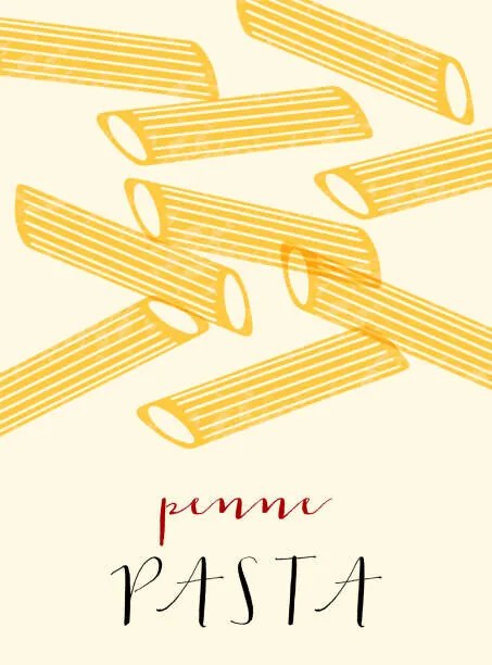 Ilustrație Penne Italian pasta. Penne poster illustration., Alina Beketova