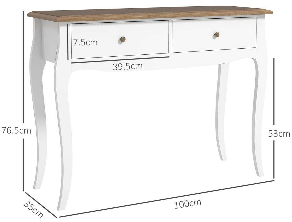 HOMCOM Masă Consolă Modernă cu 2 Sertare, Consolă de Intrare din MDF și PAL, 100x35x76,5 cm, Alb | Aosom Romania