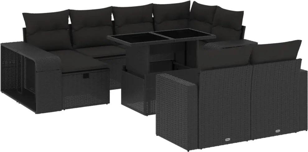 vidaXL Set canapele de grădină cu perne, 11 piese, negru, poliratan
