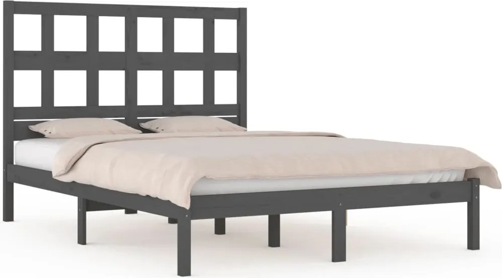 vidaXL Cadru de pat, gri, 200x200 cm, lemn masiv de pin