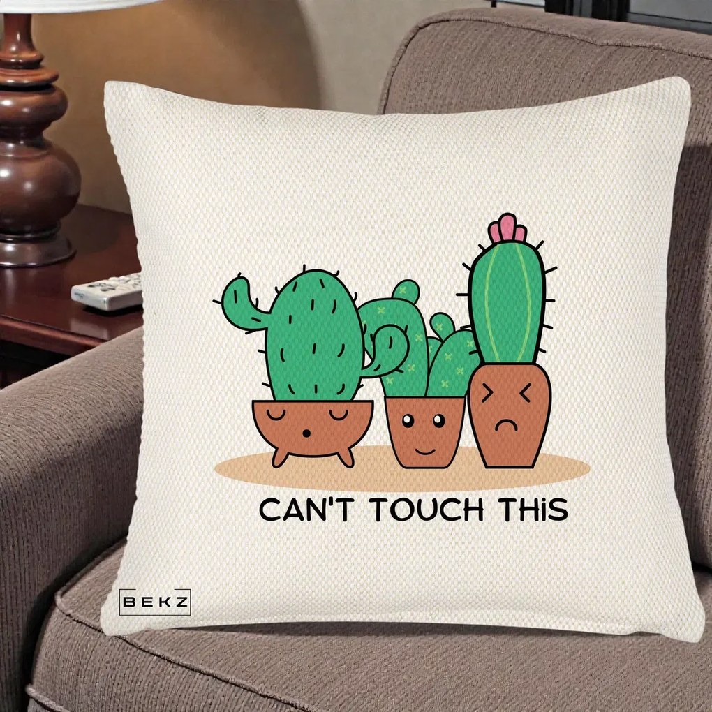 Perna Decorativa Cactus Funny Can't Touch This, 40x40 cm, Crem Reliefat, Husa Detasabila, Perna Inclusa, BEKZ®