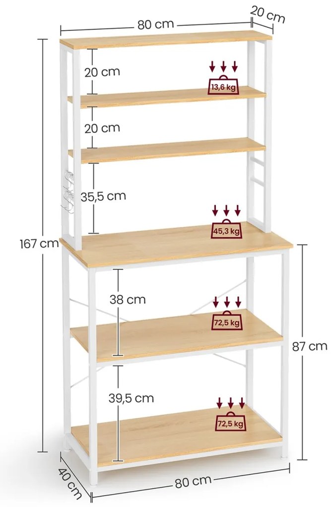Raft de bucatarie LORANO 167x80 cm, alb / decor stejar