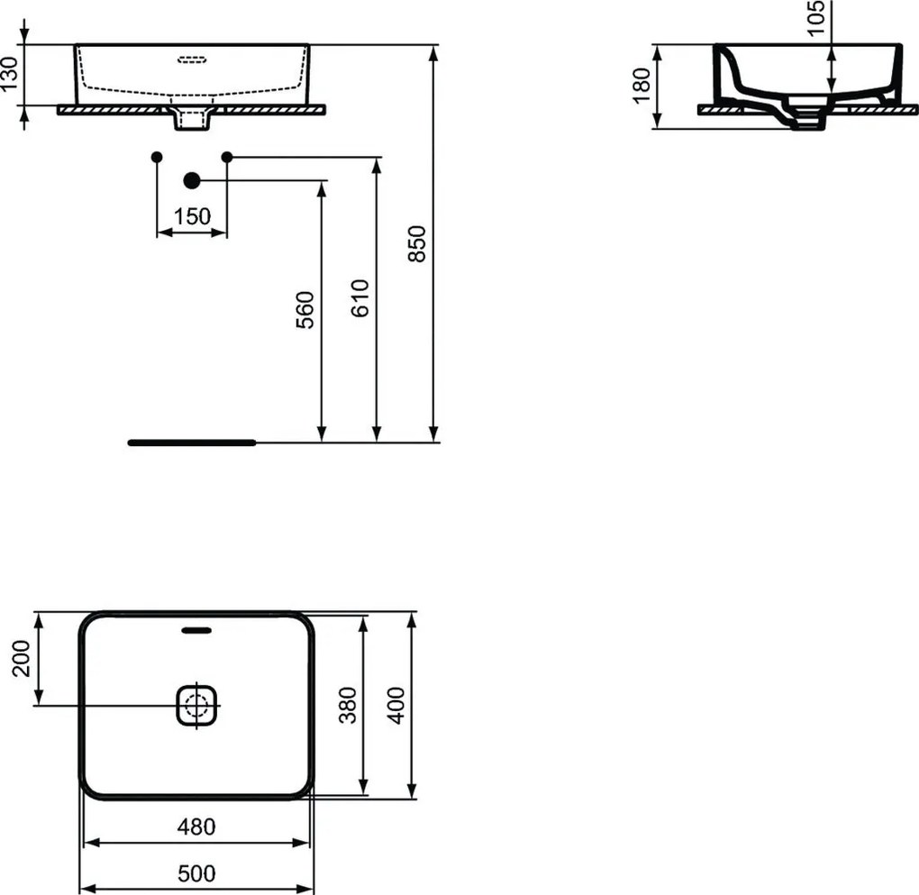 Lavoar Ideal Standard Strada II 50x40cm, montare pe blat, alb - T296501