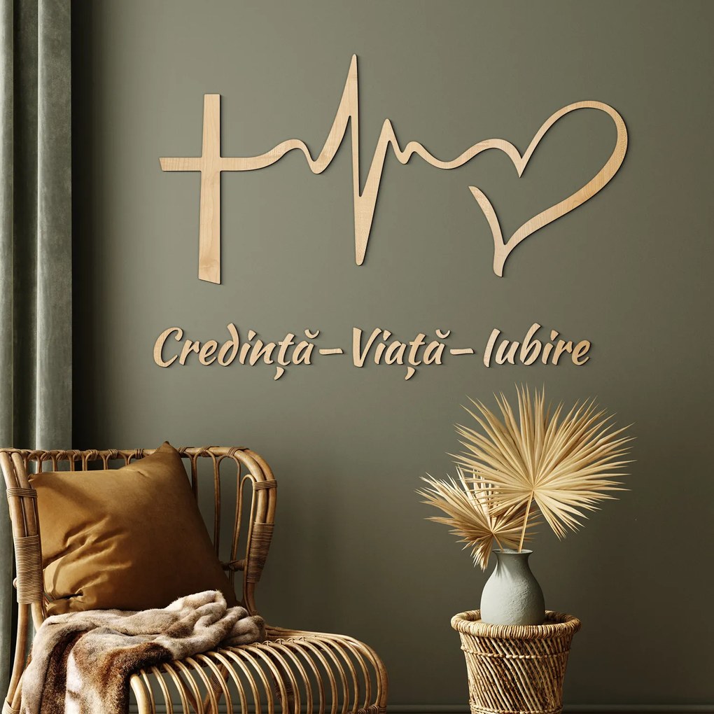 DUBLEZ | Decorațiune din lemn pentru perete - Credință, Viață, Iubire