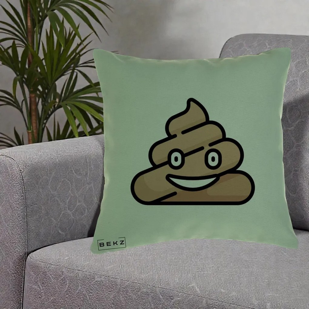 Perna Decorativa Emoji Poop Funny, 40x40 cm, Verde, Husa Detasabila, Perna Inclusa, BEKZ®