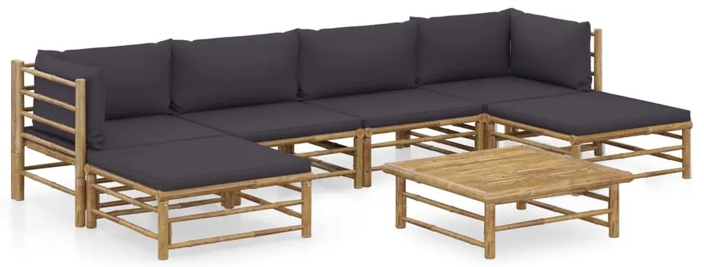 vidaXL Set mobilier de grădină cu perne gri închis, 7 piese, bambus