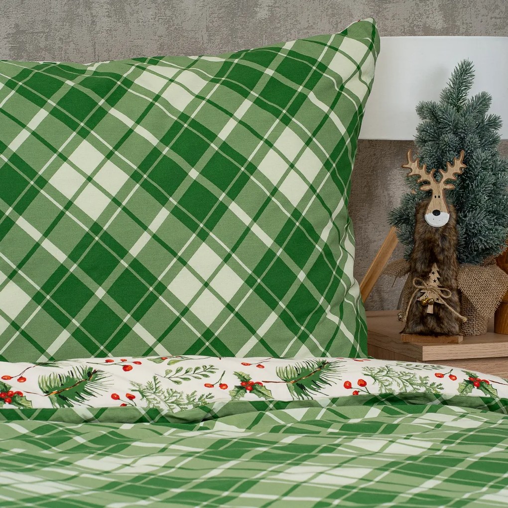Lenjerie de pat din bumbac 4Home Scotch verde, 140 x 200 cm, 70 x 90 cm