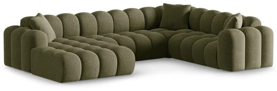 Colțar verde cu tapițerie din chenille (cu colț pe partea dreaptă/în formă de "U") Treno – Cosmopolitan Design