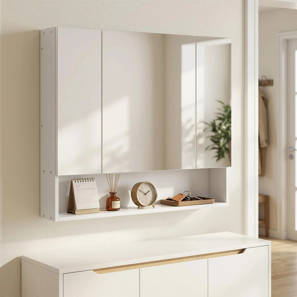 kleankin Dulap de Baie Montat pe Perete cu Oglindă și Rafturi Reglabile, Alb | Aosom Romania