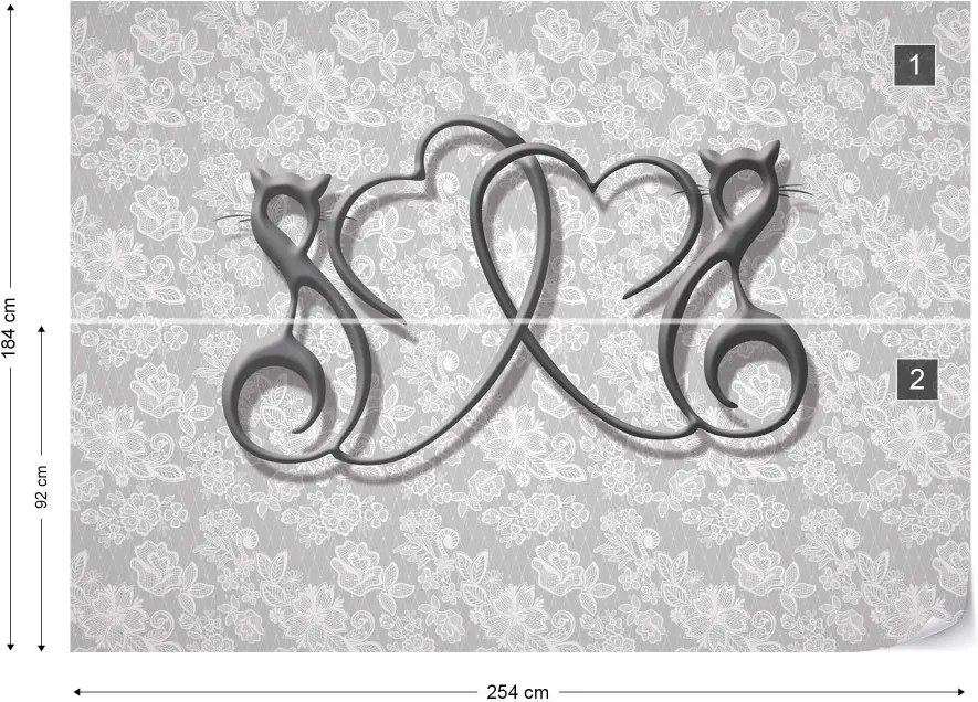 GLIX Fototapet - Abstract Hearts Design Grey Vliesová tapeta  - 254x184 cm